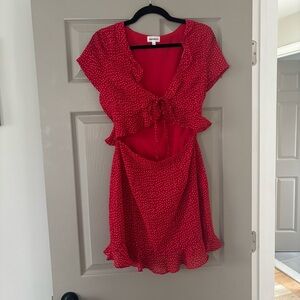 Superdown Vibrant Red Dress with White Dots